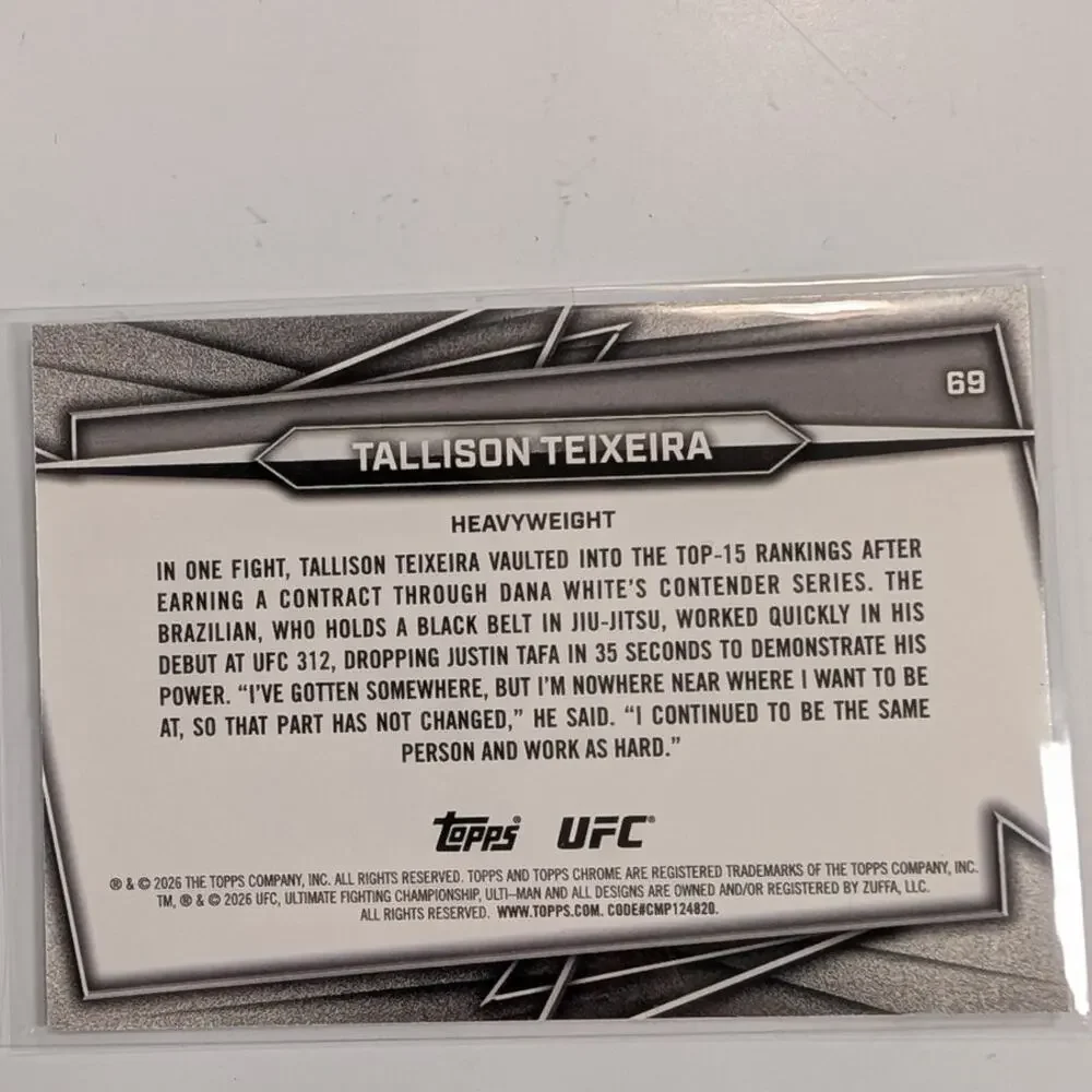2026 Topps Chrome UFC Tallison Teixeira RC #69 Sonar Refractor Hobby Exclusive - Picture 2 of 2